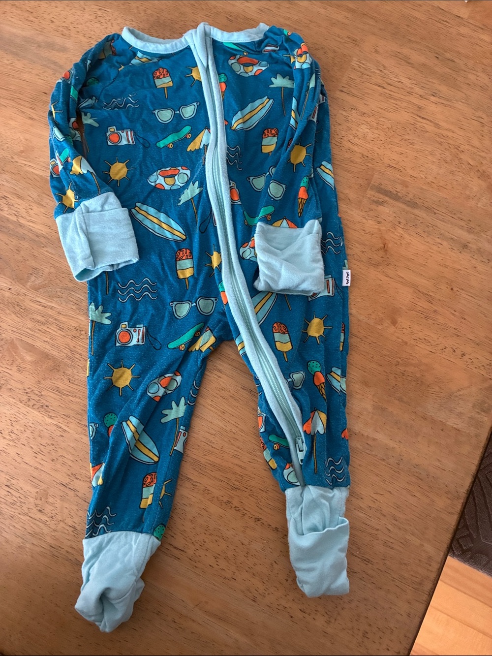 Little Sleepies Teal Blue Summer Print Footed One-Piece